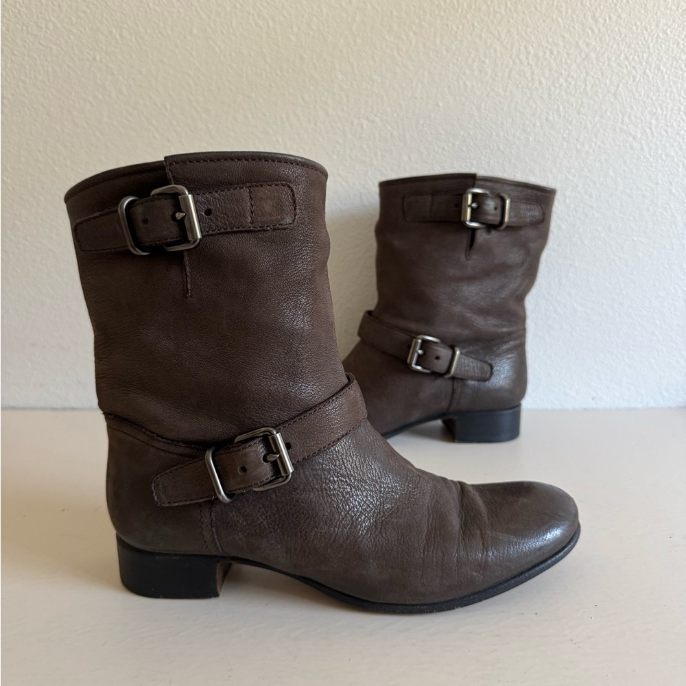 Prada Brown Leather Ankle Boots with Buckles